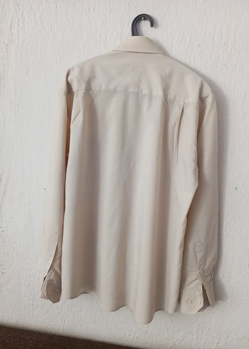 Bej Keten Erkek Gömlek, Uzun Kollu, Düğmeli - Görsel 2