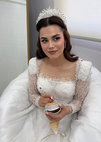 Uzun Kollu Beyaz A Kesim Gelinlik - Görsel 8