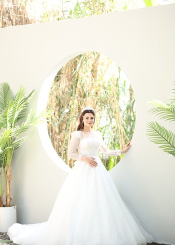 Uzun Kollu Beyaz A Kesim Gelinlik - Görsel 4