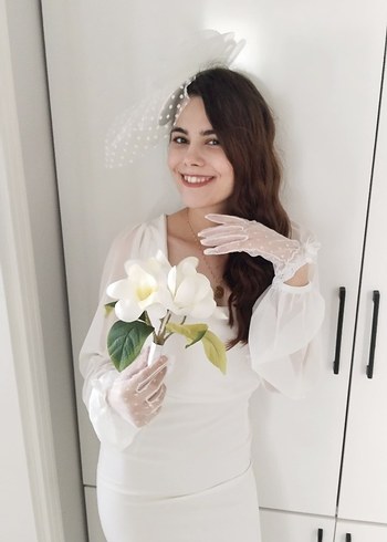 dantelli vualet şapka ve eldiven seti - Görsel 2