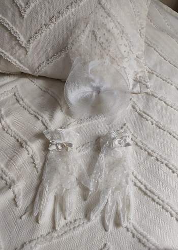 dantelli vualet şapka ve eldiven seti - Görsel 3