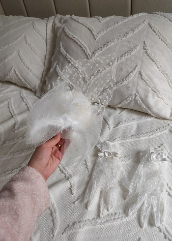 dantelli vualet şapka ve eldiven seti - Görsel 5