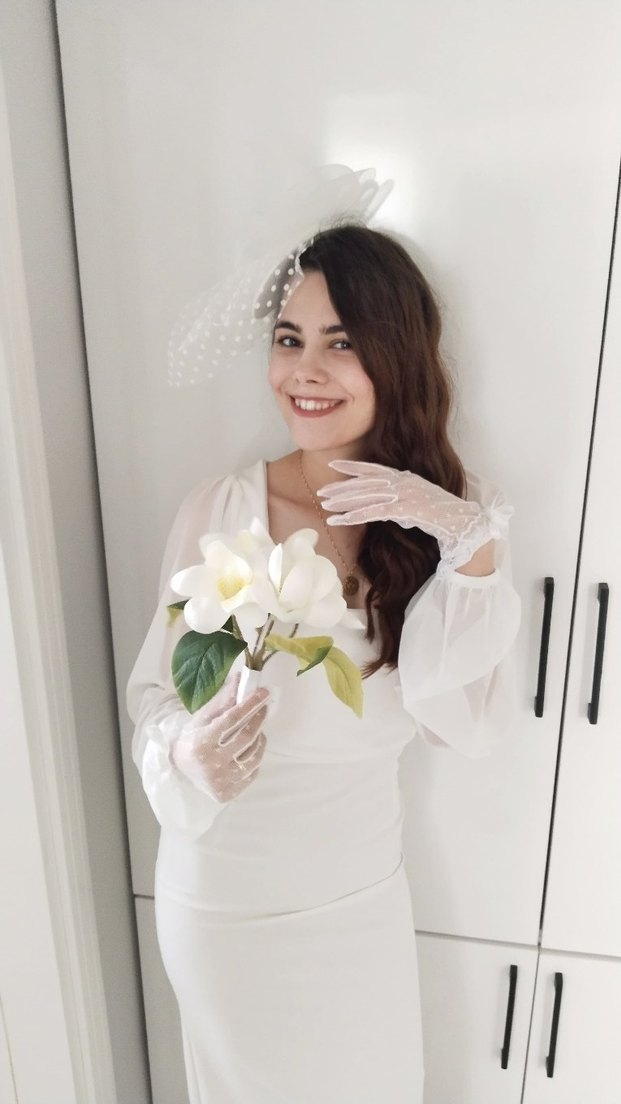 dantelli vualet şapka ve eldiven seti - Görsel 2