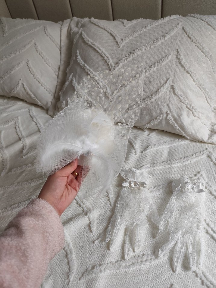 dantelli vualet şapka ve eldiven seti - Görsel 5