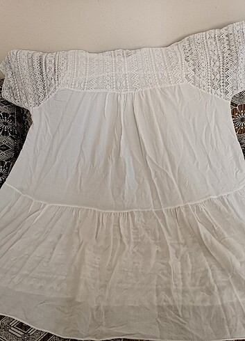 Beyaz Dantelli Elbise - Görsel 5