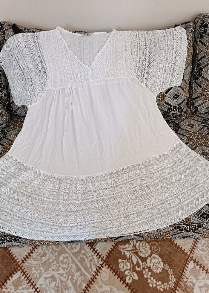 Beyaz Dantelli Elbise - Görsel 2
