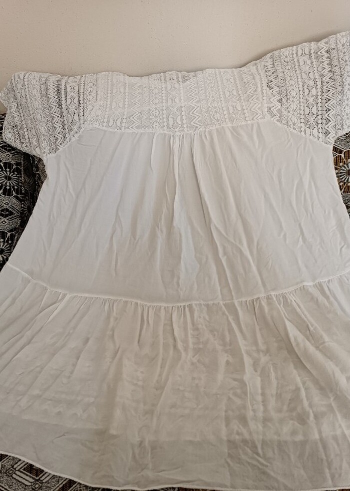 Beyaz Dantelli Elbise - Görsel 5