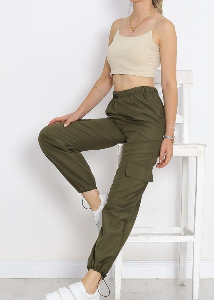 Kargo Cep Paraşüt Kumaş Pantolon Haki - Görsel 3