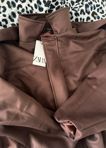 Zara Kadın Kahverengi Süet Yüksek Yakalı Ceket