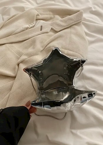 Beden gri Renk Parlak Metal Yıldız Şekilli Kadın Çanta