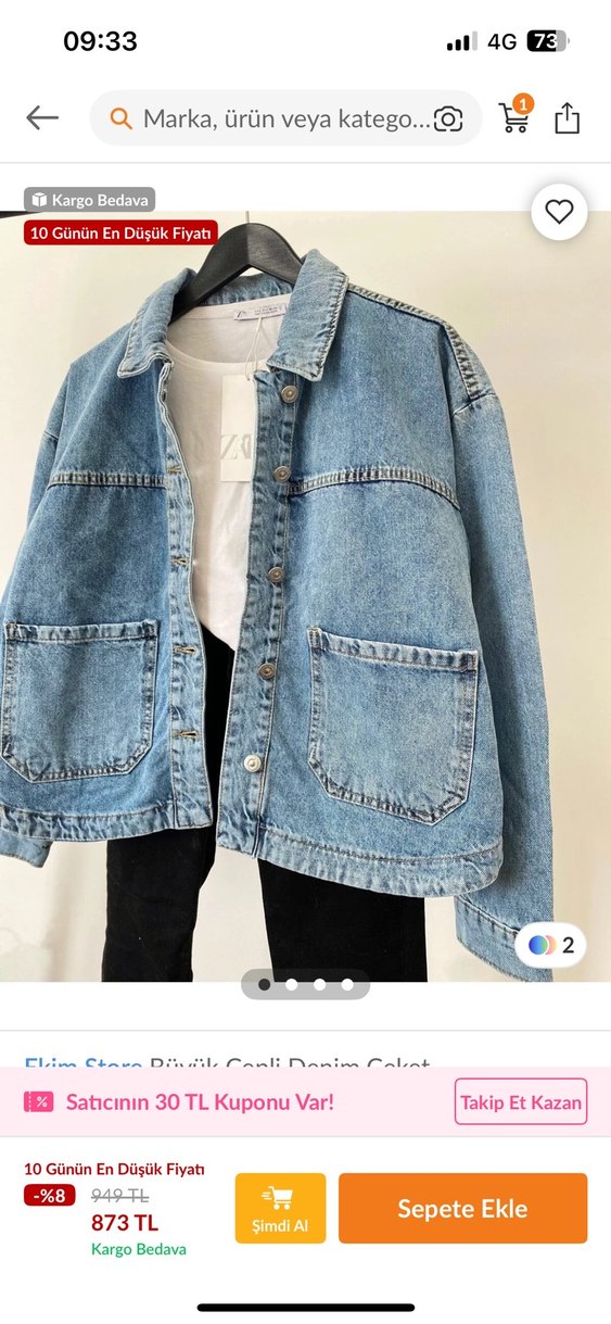 Düğmeli Oversize Kot Ceket - Görsel 2