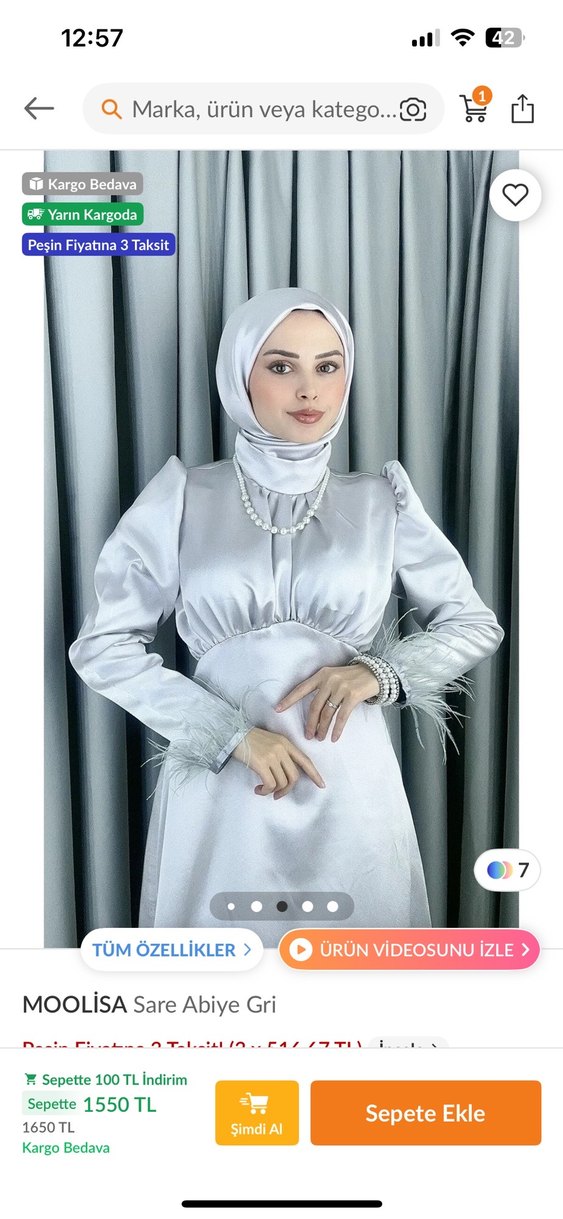 Uzun Gri Saten Elbise - Görsel 2