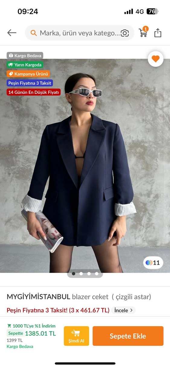 Mavi Mini Blazer Ceket, Düğmeli, Uzun Kol - Görsel 2