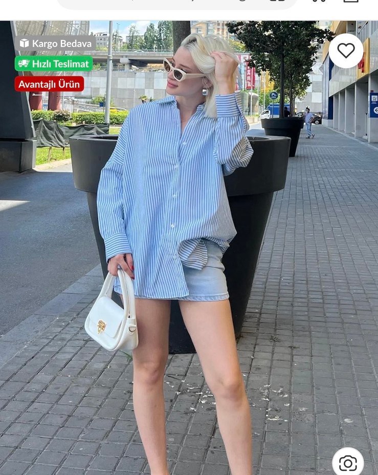 Desenli açık Mavi gömlek - Görsel 2