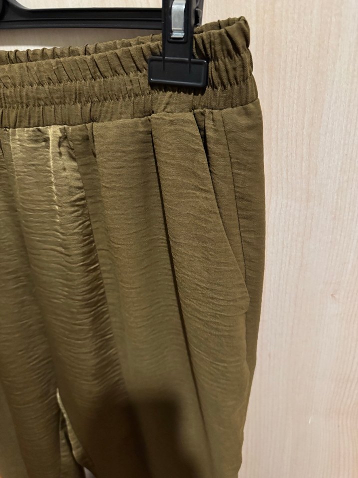 Saten görünümlü bel  lastik pantolon - Görsel 3