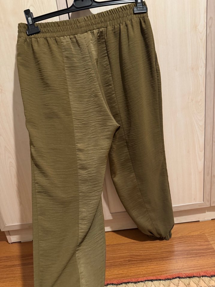 Saten görünümlü bel  lastik pantolon - Görsel 5