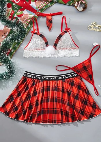 Victoria s Secret Kırmızı Ekose Mini Kadın etek Takımı