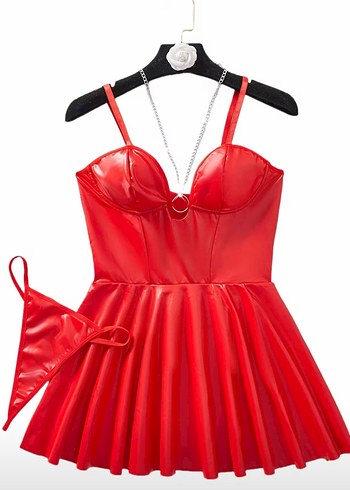 Kırmızı Zincir Detaylı Mini Bustiyer - Görsel 4