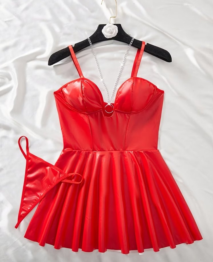 Kırmızı Zincir Detaylı Mini Bustiyer - Görsel 3