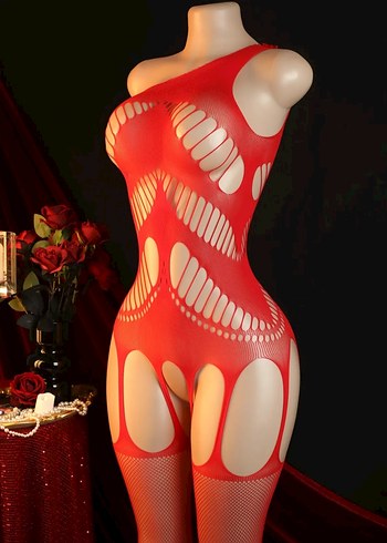Kırmızı Dantel Detaylı Tek Omuzlu Monokini - Görsel 5