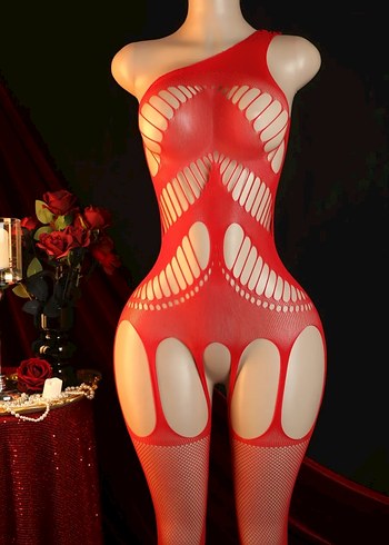 Kırmızı Dantel Detaylı Tek Omuzlu Monokini - Görsel 6