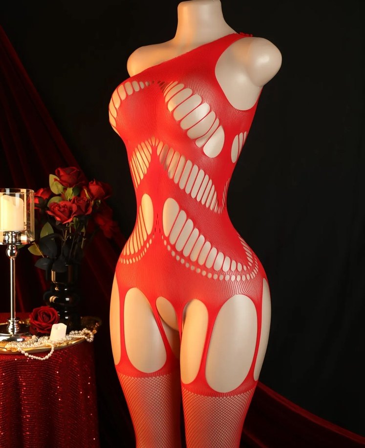 Kırmızı Dantel Detaylı Tek Omuzlu Monokini - Görsel 3