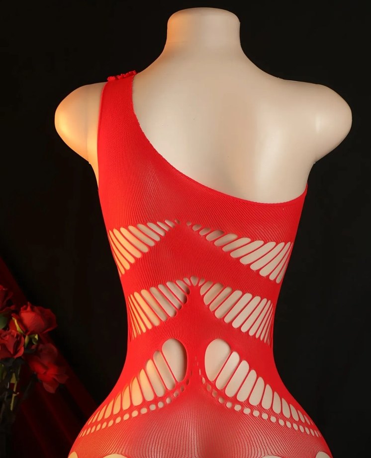 Kırmızı Dantel Detaylı Tek Omuzlu Monokini - Görsel 2