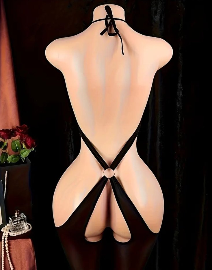 Siyah Elastik Askılı Kadın Monokini - Görsel 5