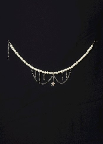 Beden Zincir Detaylı Beyaz choker Kolye