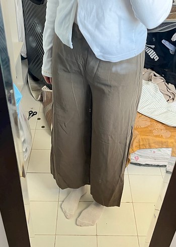 Mango MNG Bej Düğmeli Keten Midi Kadın Pantolon