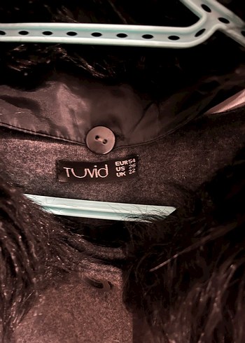 TUVİD 54 beden. Gri Kadın Kaban Kürk Detaylı - Görsel 3