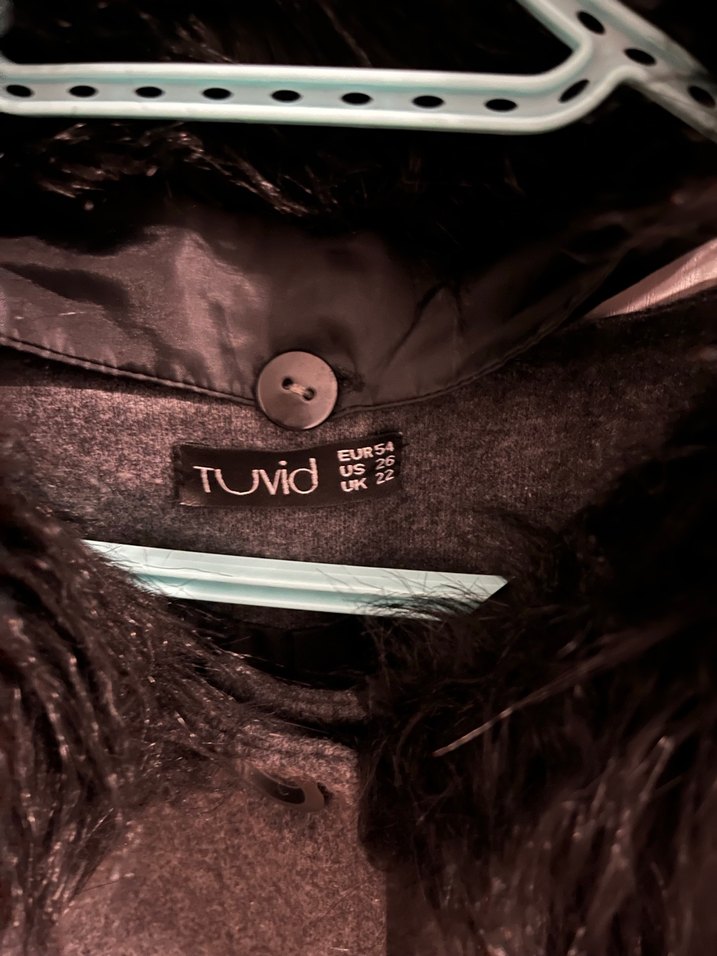 TUVİD 54 beden. Gri  Kadın Kaban Kürk Detaylı - Görsel 3