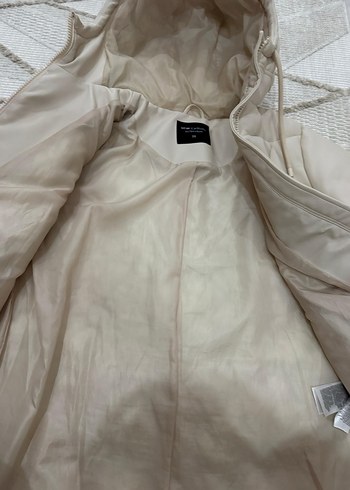 Oversize Bej Kapüşonlu Kadın Kışlık mont - Görsel 9