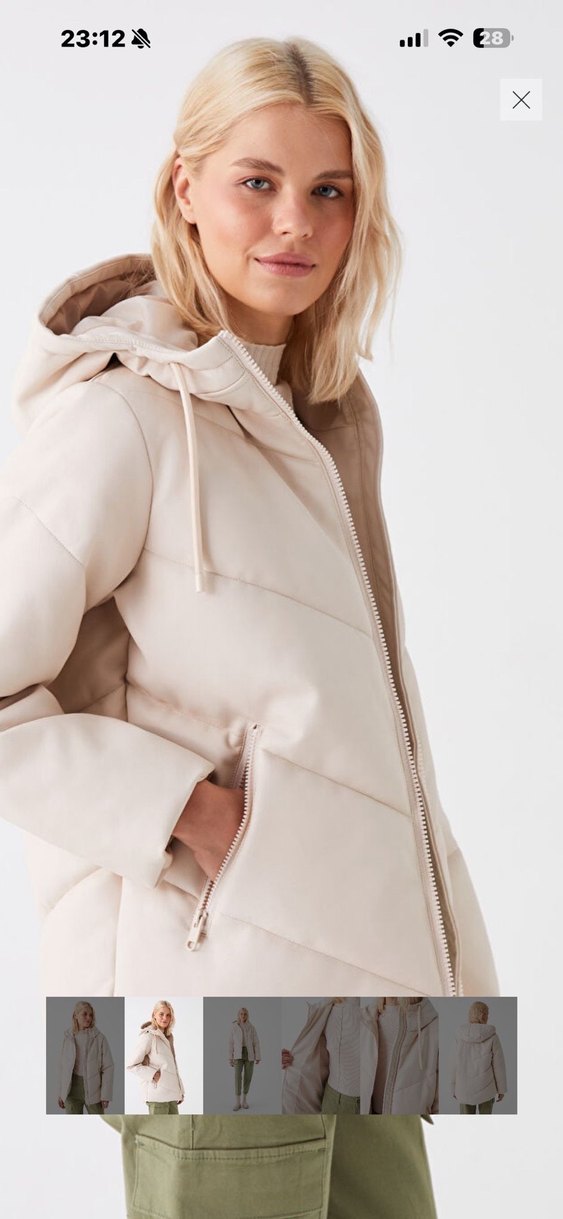 Oversize Bej Kapüşonlu Kadın Kışlık mont - Görsel 5
