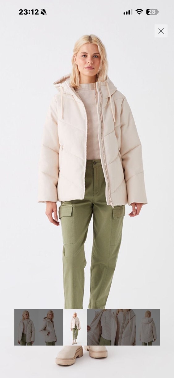 Oversize Bej Kapüşonlu Kadın Kışlık mont - Görsel 3