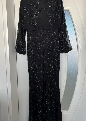 Boncuk İşlemeli Siyah Uzun Abiye Elbise - Görsel 3