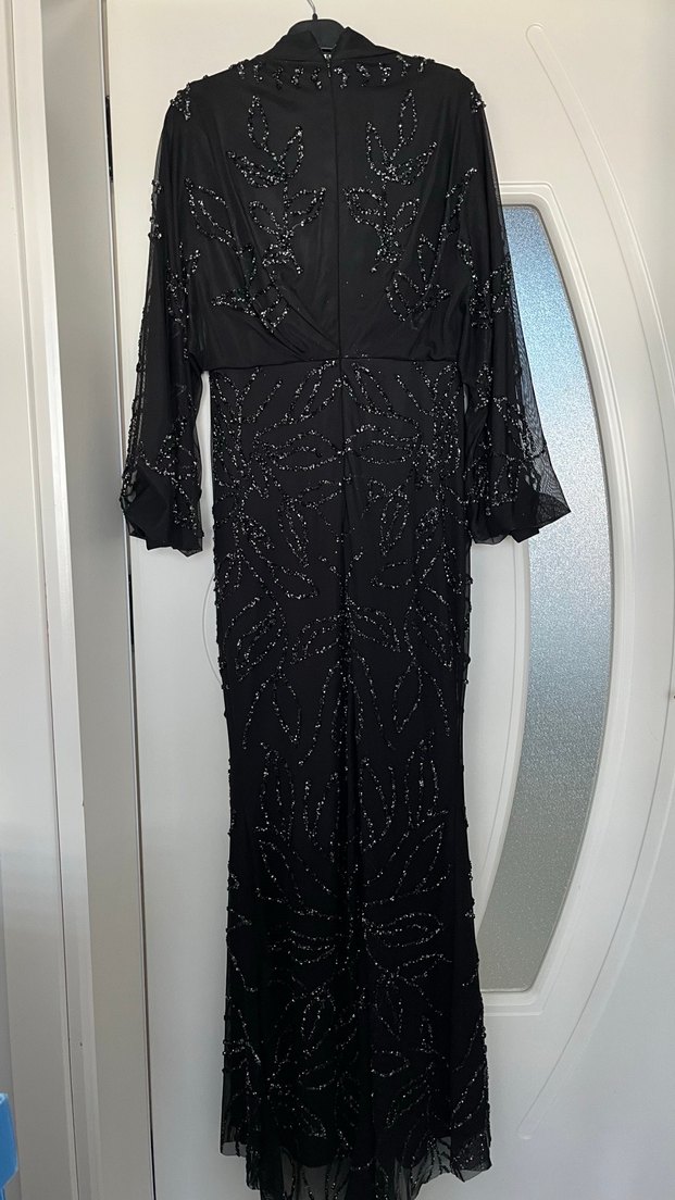 Boncuk İşlemeli Siyah Uzun Abiye Elbise - Görsel 3