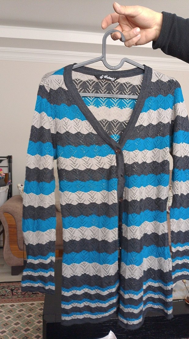 Bohem Tarz Uzun Gri Desenli Kadın Hırka - Görsel 2