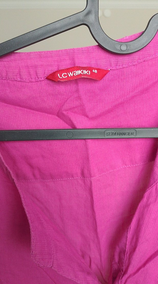 Düğmeli Pembe Keten Kadın Gömlek - Görsel 3