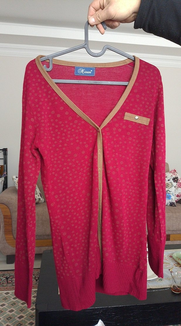 Pembe Uzun Kollu Düğmeli Triko Hırka - Görsel 2