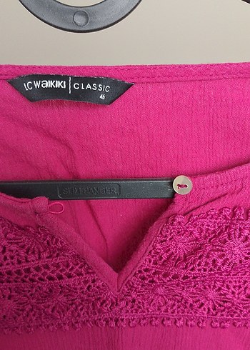 Pembe Dantel Detaylı V Yaka Kadın Bluz - Görsel 3