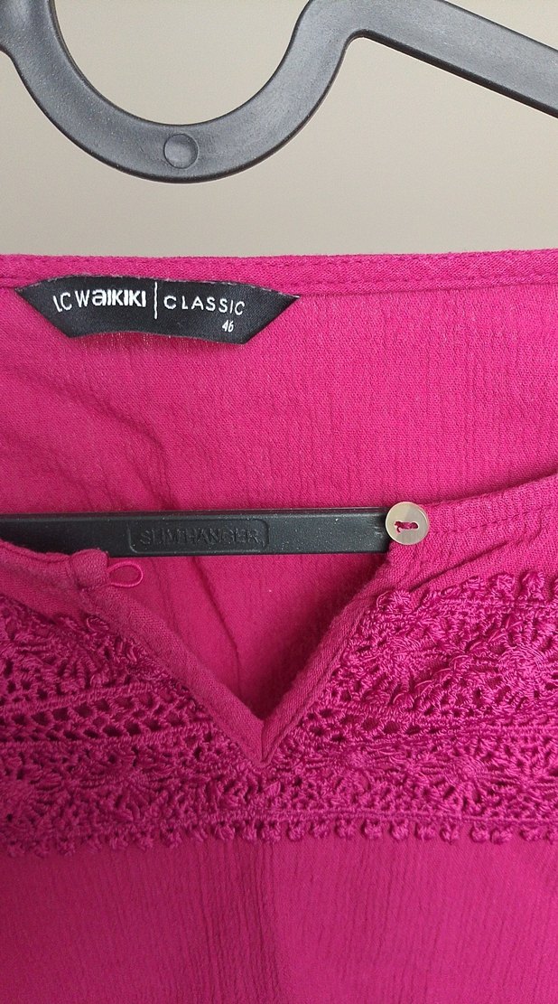 Pembe Dantel Detaylı V Yaka Kadın Bluz - Görsel 3