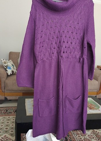 Uzun Mor Bohem Örgü Kadın Kazak - Görsel 2