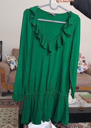 Yeşil Fırfırlı Uzun Kollu Hamile Tunik - Görsel 2