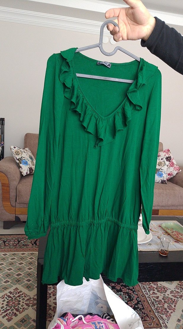 Yeşil Fırfırlı Uzun Kollu Hamile Tunik - Görsel 2