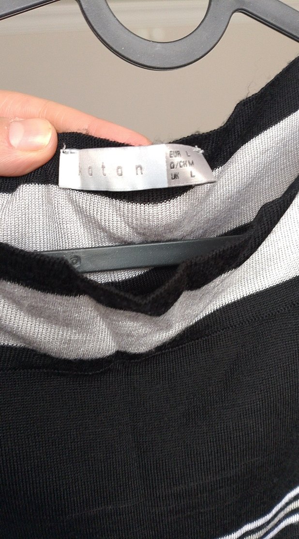 Drapeli Siyah Beyaz Çizgili Hamile Tuniği - Görsel 3