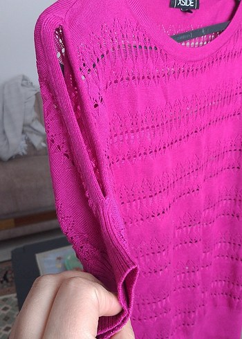 Pembe Örgü Kadın Kısa Kollu Triko - Görsel 2