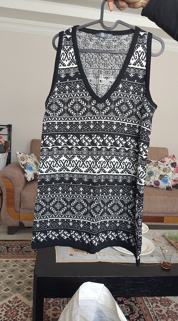 Bohem Desenli V Yakalı Kadın Süveter - Görsel 2