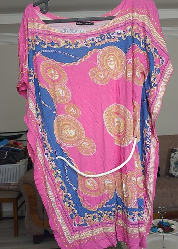 Pembe Bağcıklı Bohem Uzun Hamile Tunik - Görsel 2