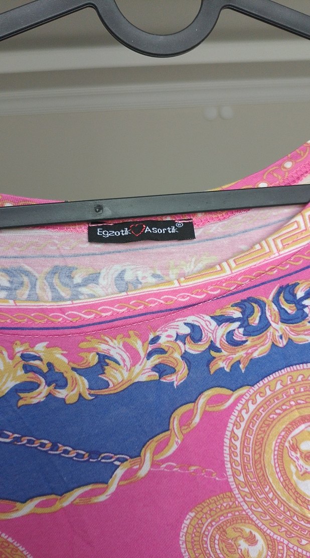 Pembe Bağcıklı Bohem Uzun Hamile Tunik - Görsel 3